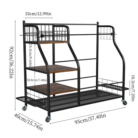 Metal Rolling Golf Bag Storage Shelf Rack With Wheels