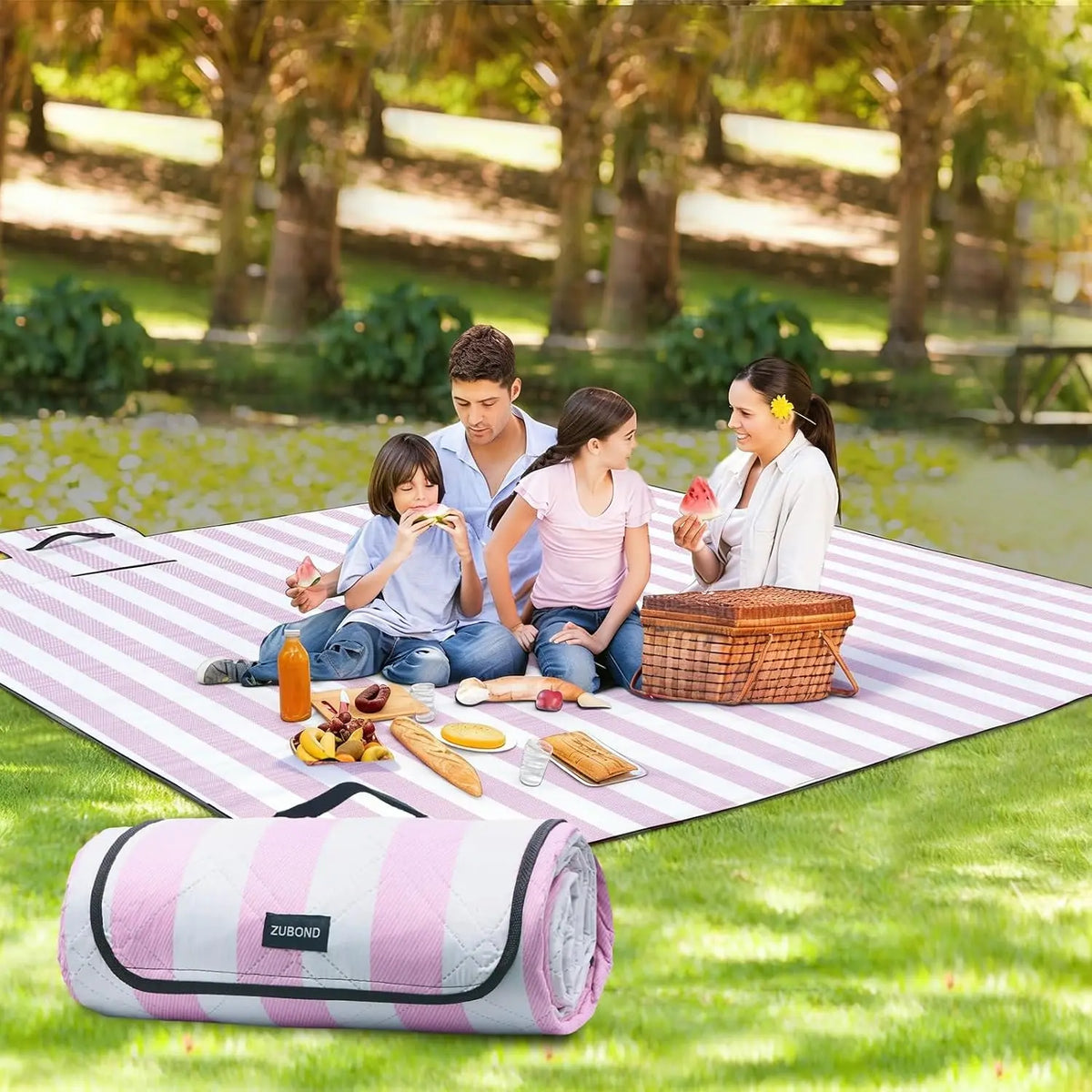 Gingham Picnic Blanket 80"×80", Waterproof Sandproof Foldable Outdoor Beach Camping Mat, Portable Travel Essential for Lawn Park Music Festival Gift
