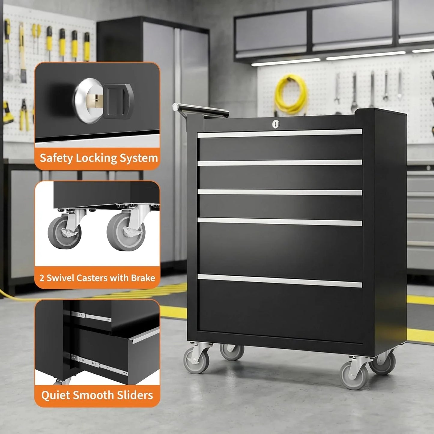 Heavy Duty Rolling Tool Chest With Five Lockable Drawers