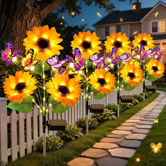 Solar Sunflower Garden Lights With Butterfly Accent Design