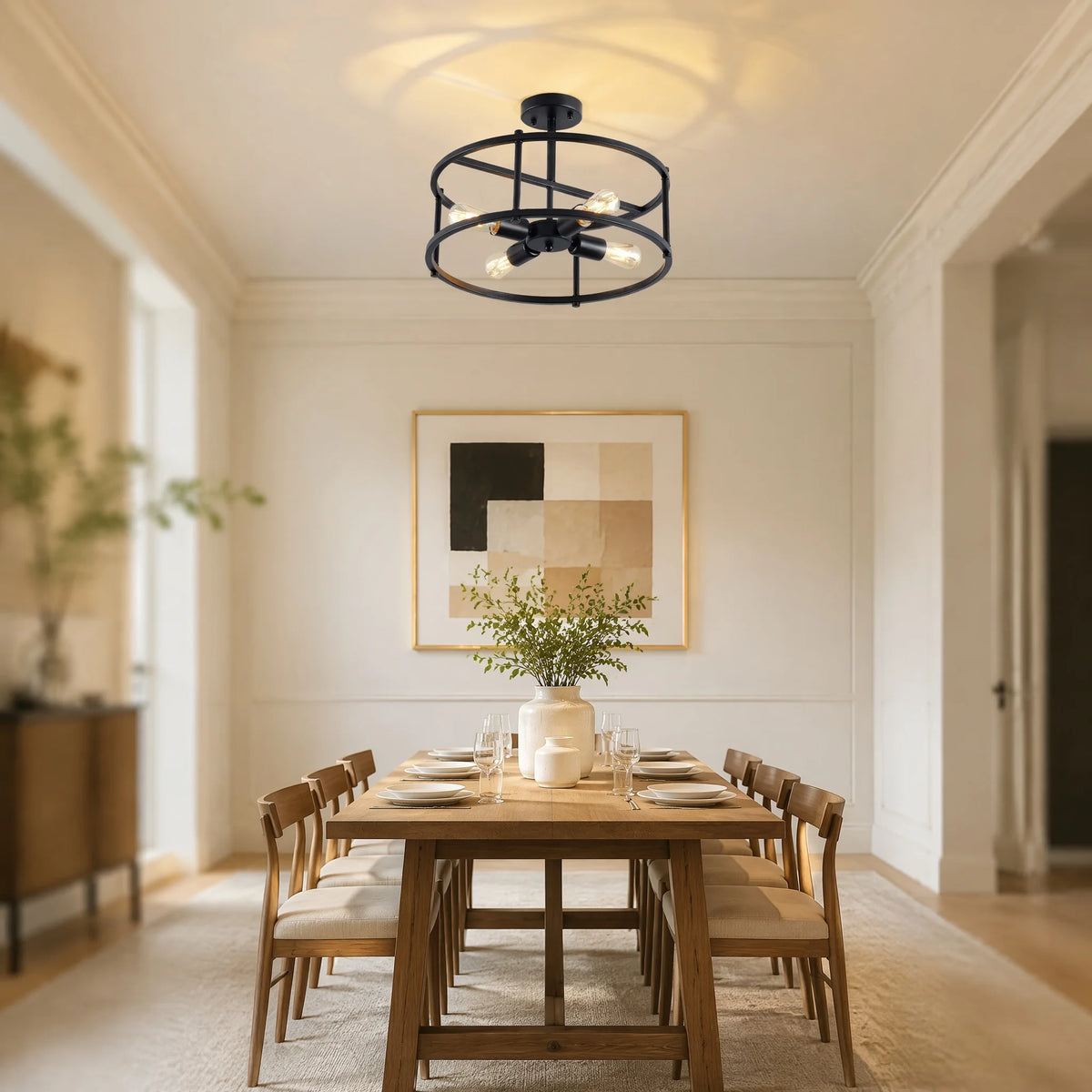 ARLGSTE Four Light Farmhouse Industrial Semi Flush Mount Ceiling Light