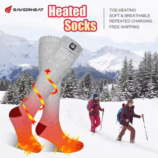 SAVIOR Grey Winter Thermal Heated Socks For Adult Wind Waterproof Rechargeable Battery Warm Hand Ski Gloves 100% Cotton Comfort