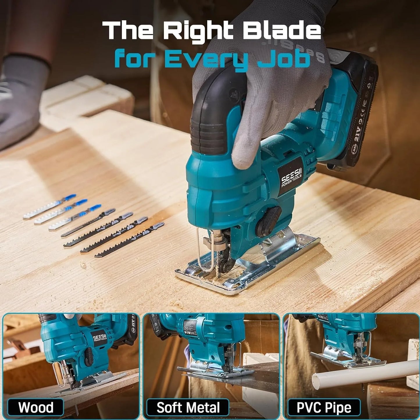 Seesii Cordless Jigsaw Tool Rechargeable Multifunction Wood Cutter