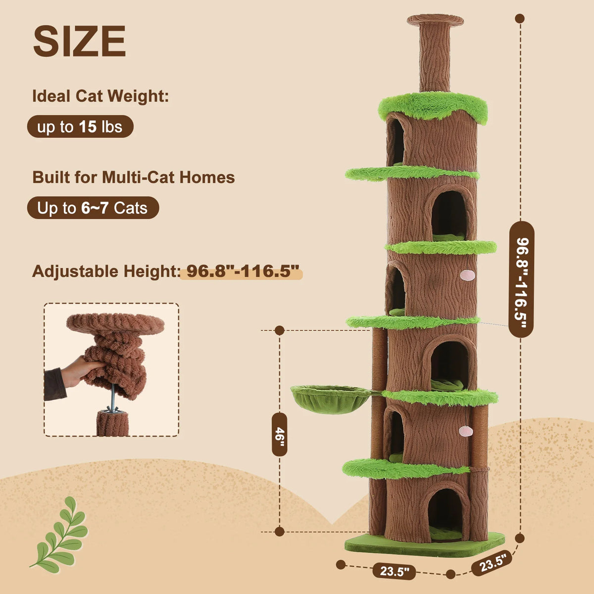PAWZ Road Floor To Ceiling Cat Tower With Sisal Posts