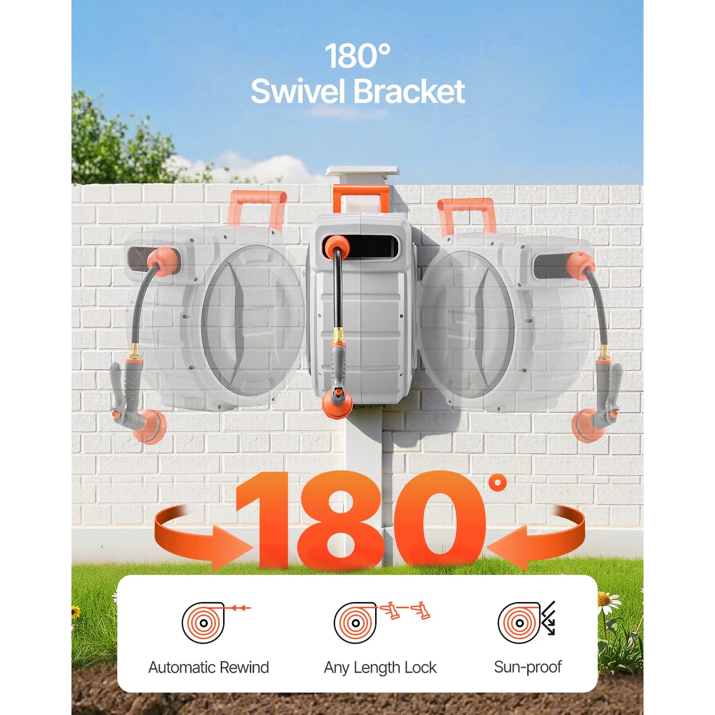 SucceBuy Heavy Duty Retractable Garden Hose Reel With Swivel Bracket