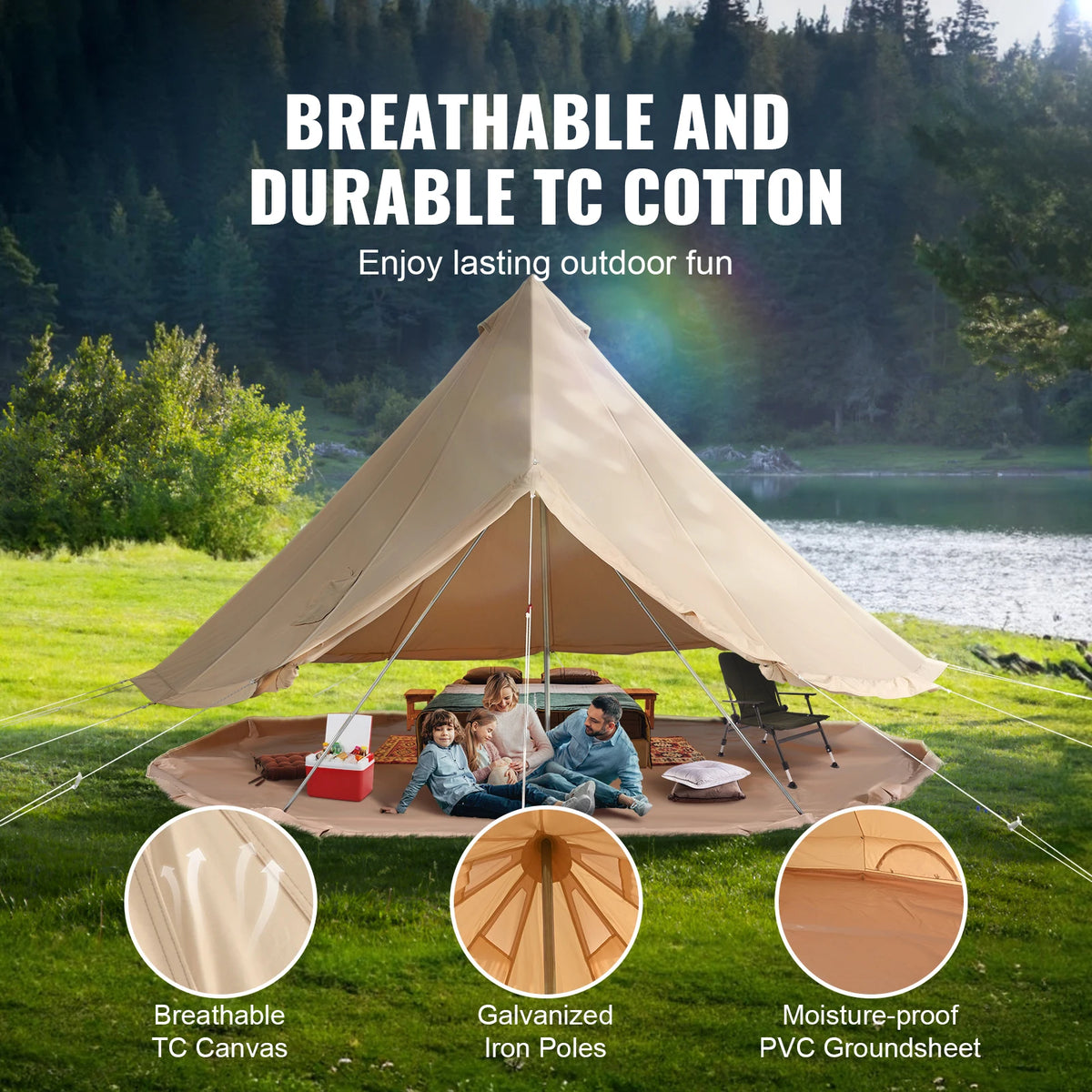 SucceBuy Four Season Canvas Bell Tent For Camping With Stove