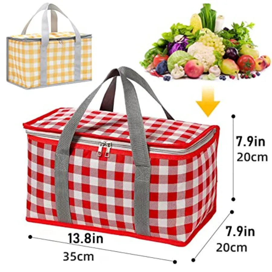 Insulated Picnic Cooler Bag - Zippe Top, Keeps Hot or Cold - Perfect for Picnics, Beach, Food Delivery and Outdoor 13.8x7.9x7.9