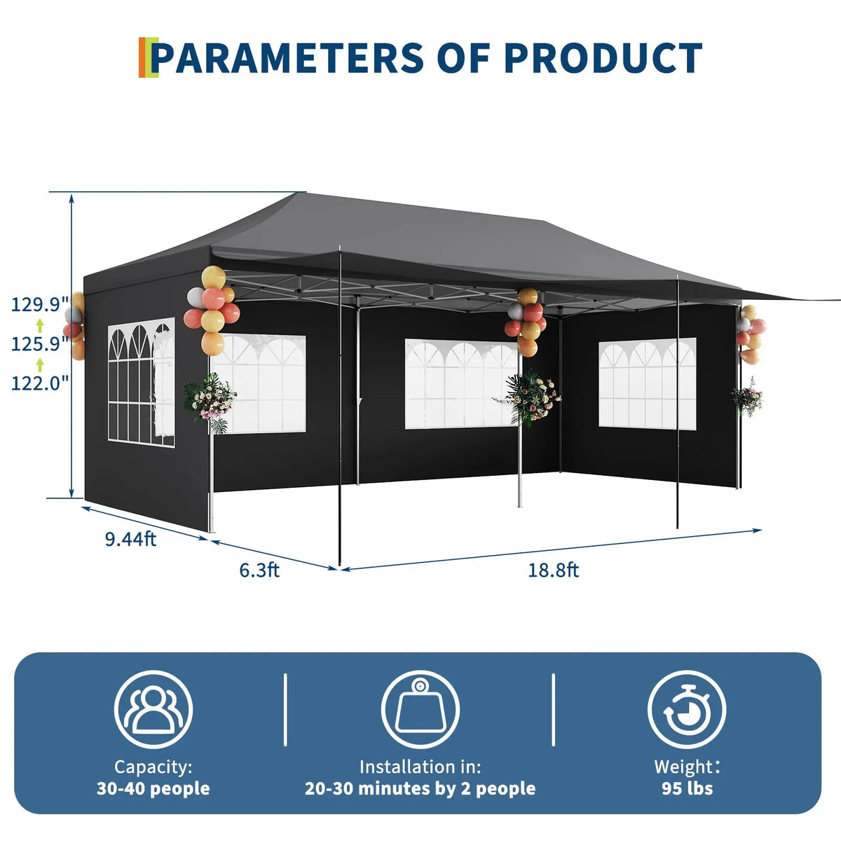 Heavy Duty Pop Up Event Tent With Five Detachable Sidewalls