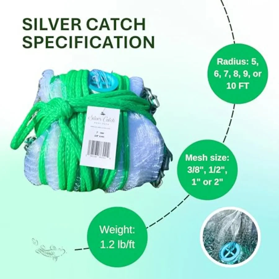 Durable Nylon Saltwater Cast Net With Chain Bottom For Bait