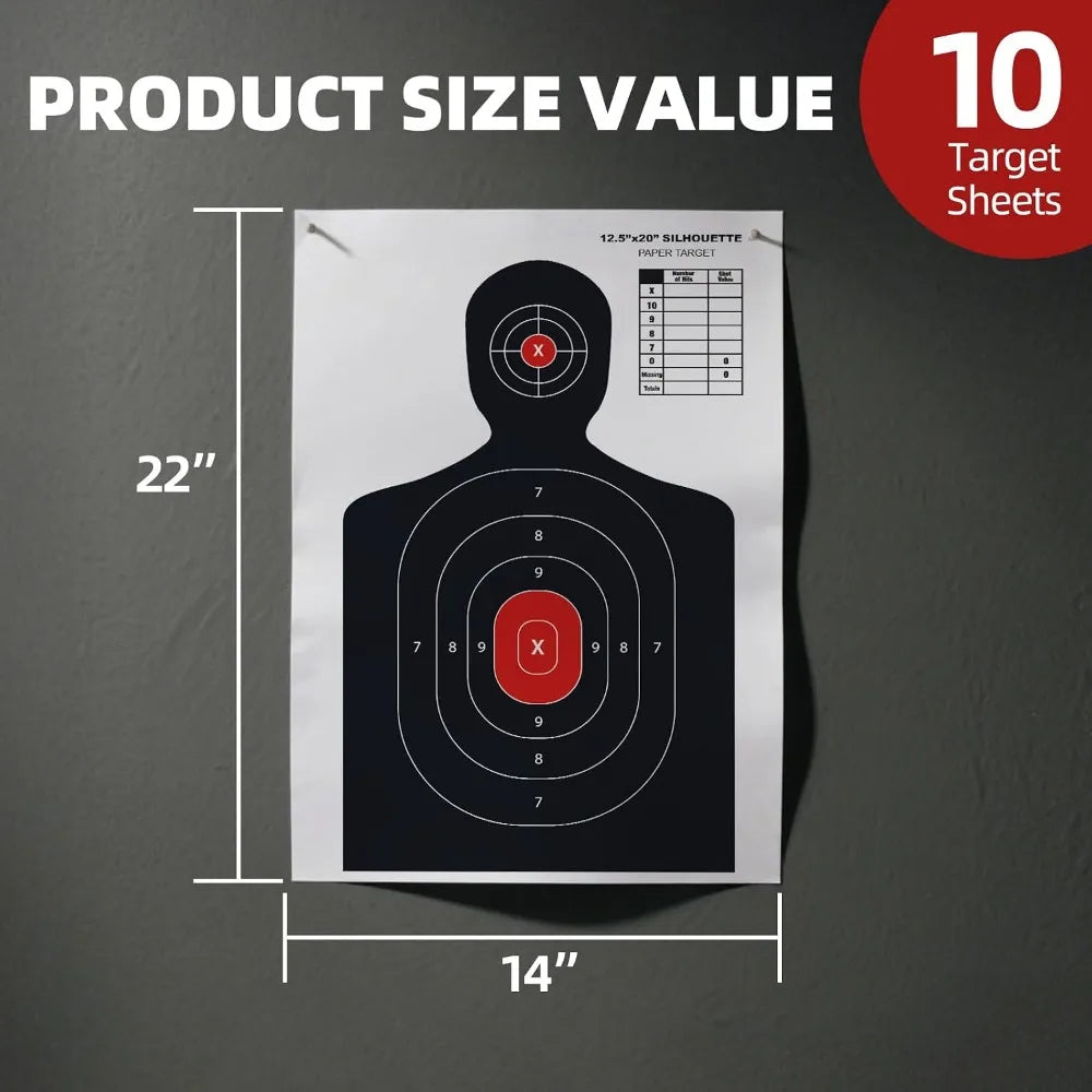 10PCS Large 14x22 Inches Paper Shooting Targets for Practice at Indoor Outdoor Range, Perfect for Handgun Pistol Rifle Training and Airgun Pellet Gun BB Gun, High Visibility Design for Precision and Accuracy Improvement,