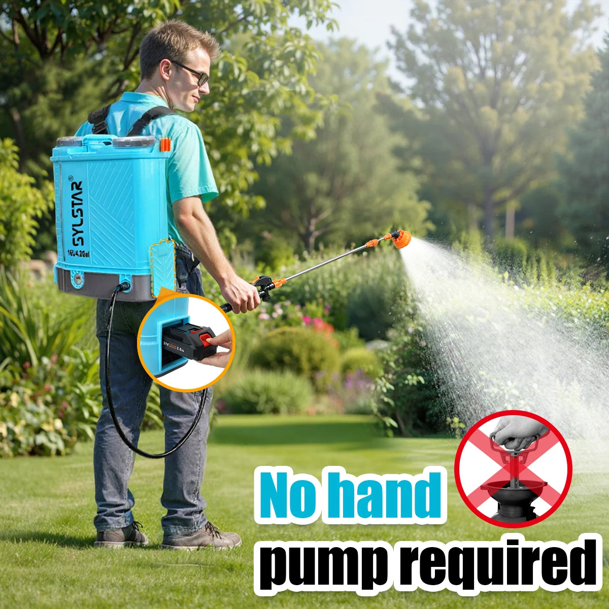 4 Gal Battery Powered Backpack Sprayer,18V 2.6Ah Battery, 0-100PSI,5 Nozzles,Electric Garden Sprayer for Farm Lawn Pest Control