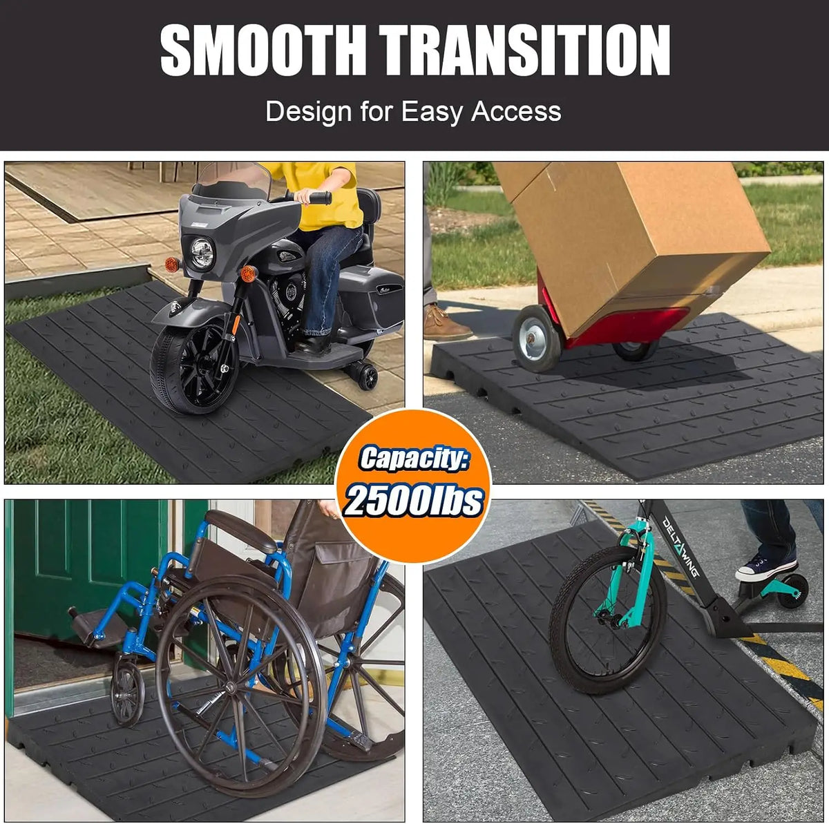 Tacleekii Rubber Curb Ramp With Cord Channels for Wheelchair Access