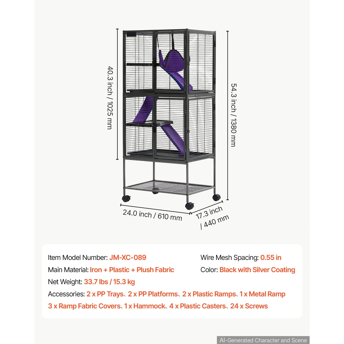 SucceBuy Rolling Small Animal Cage With Hammock And Ramp