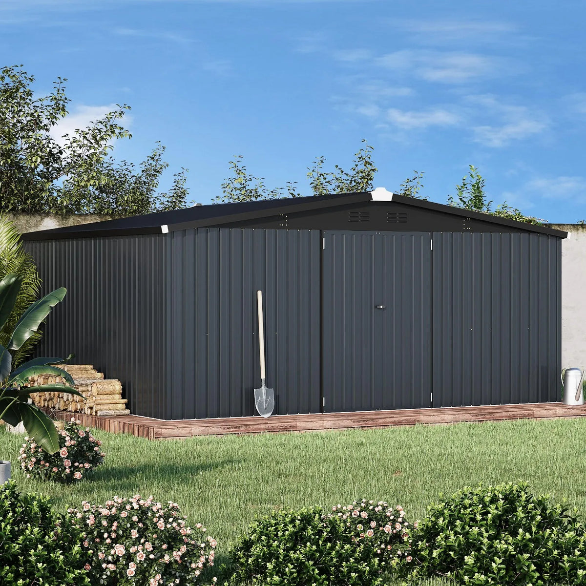Outdoor Plastic Storage Shed With Lockable Door For Yard Patio