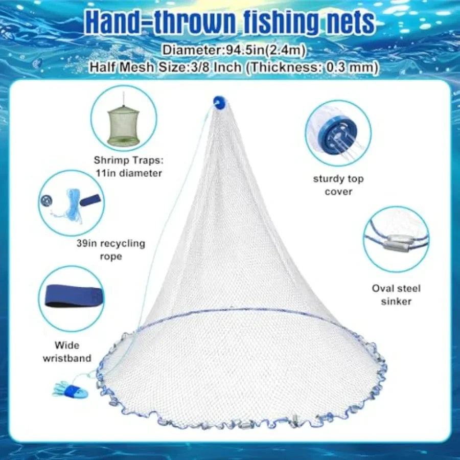 Professional Crabbing Trap Kit With Nylon Cast Net And Cage