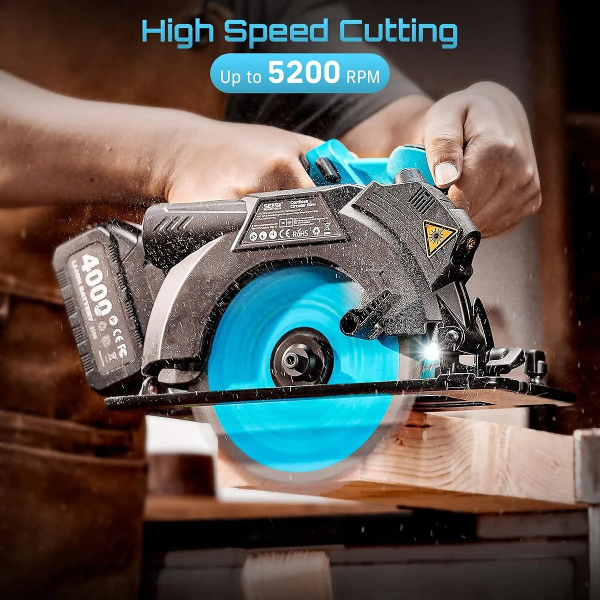 Seesii Cordless Circular Saw With Two Included Batteries For Woodworking