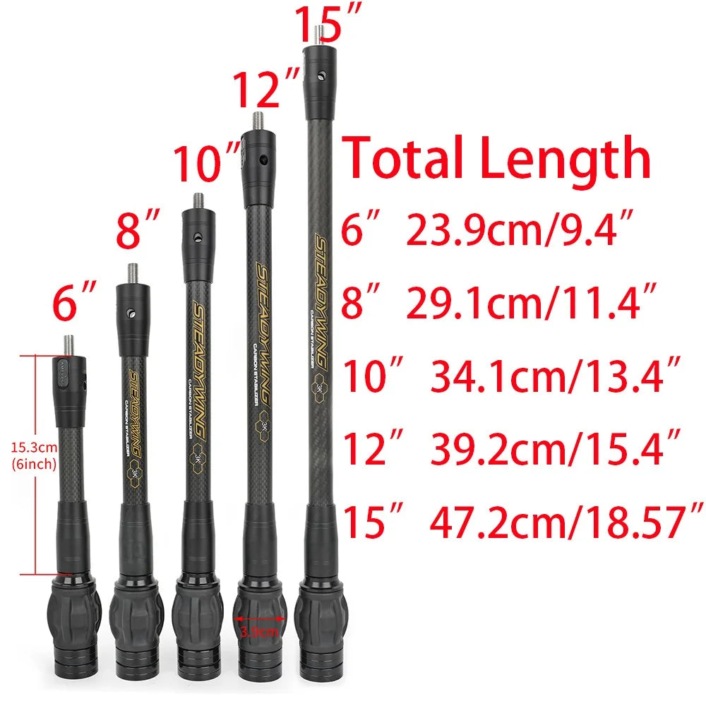 3K Carbon Compound Bow Stabilizer Balance Bar 6/8/10/12/15 Inch Shock Absorbing Vibration Dampening Rod Lightweight Archery Accessory for Outdoor Target Shooting and Small Game Hunting Equipment