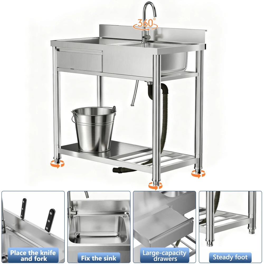 Iosn Outdoor Utility Sink With Workbench And Storage Shelf