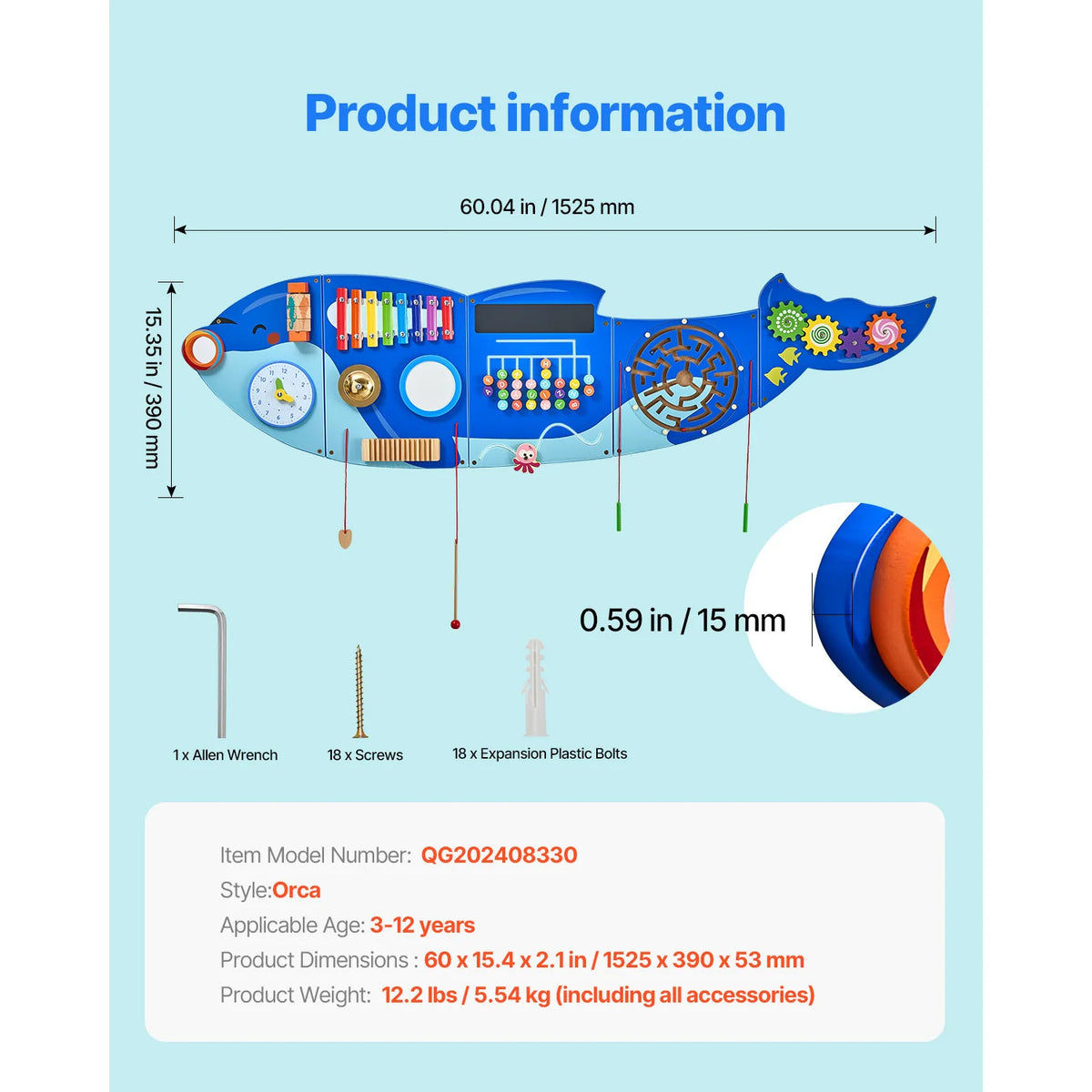 SucceBuy Kids Wall Busy Board Montessori Sensory Learning Activities