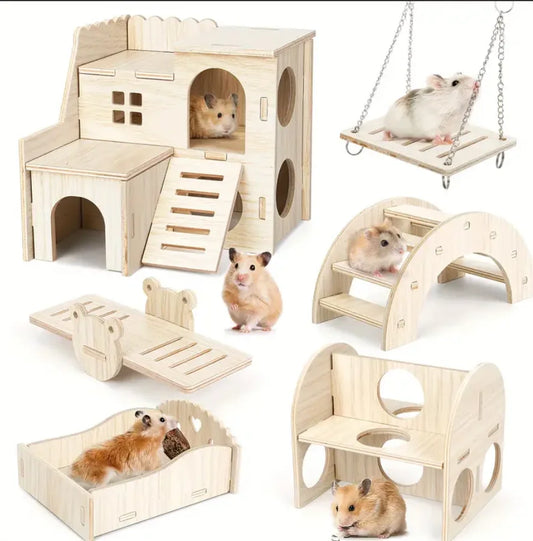 Golden Bear Wooden Toy Swing Seesaw Hamster Cage Decoration