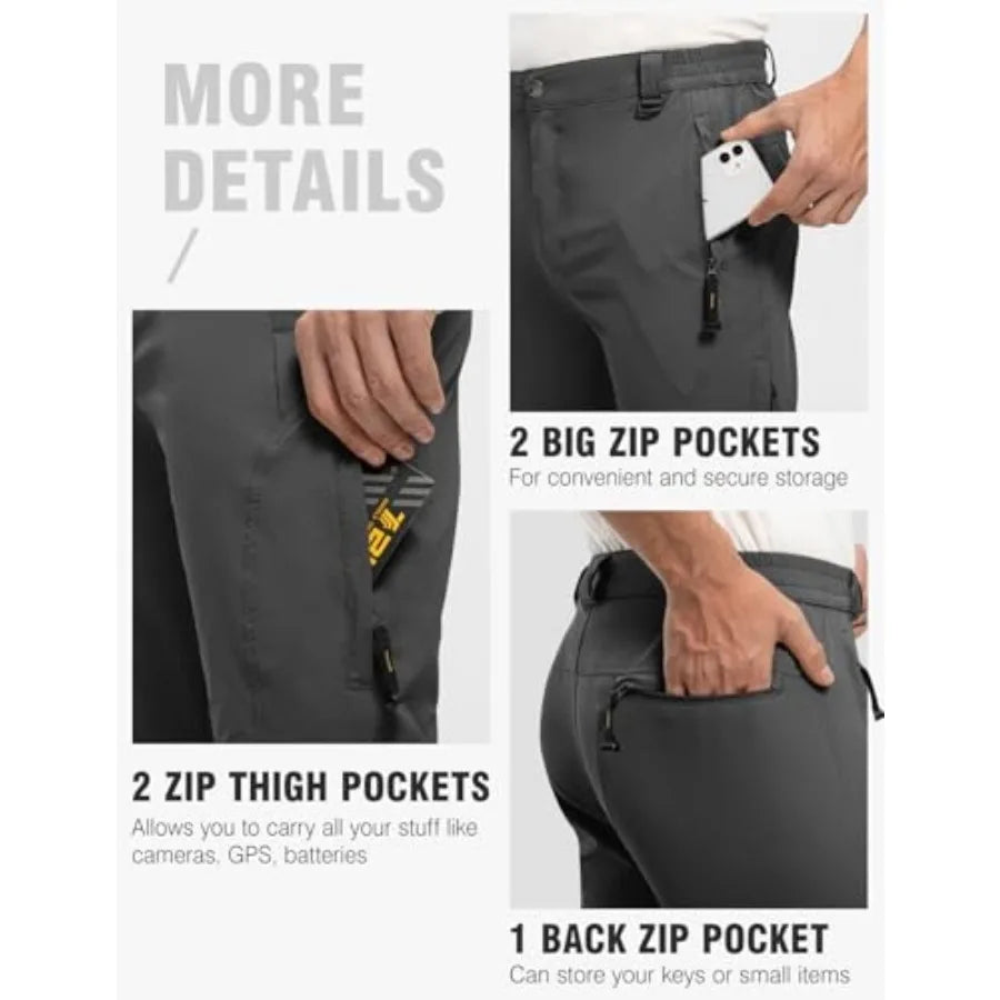 TBMPOY Men's Lightweight Hiking Pants with Belt 5 Zip Pockets Waterproof Quick-Dry Travel Fishing Work Outdoor Pants