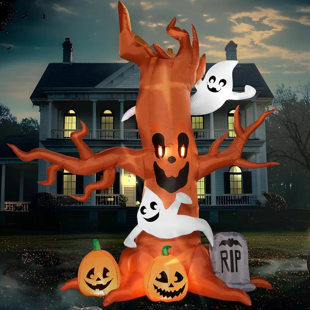 Inflatable Scary Tree With Led Lights For Halloween Yard Decoration