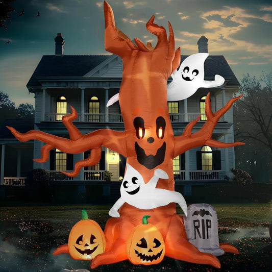 Inflatable Scary Tree With Led Lights For Halloween Yard Decoration
