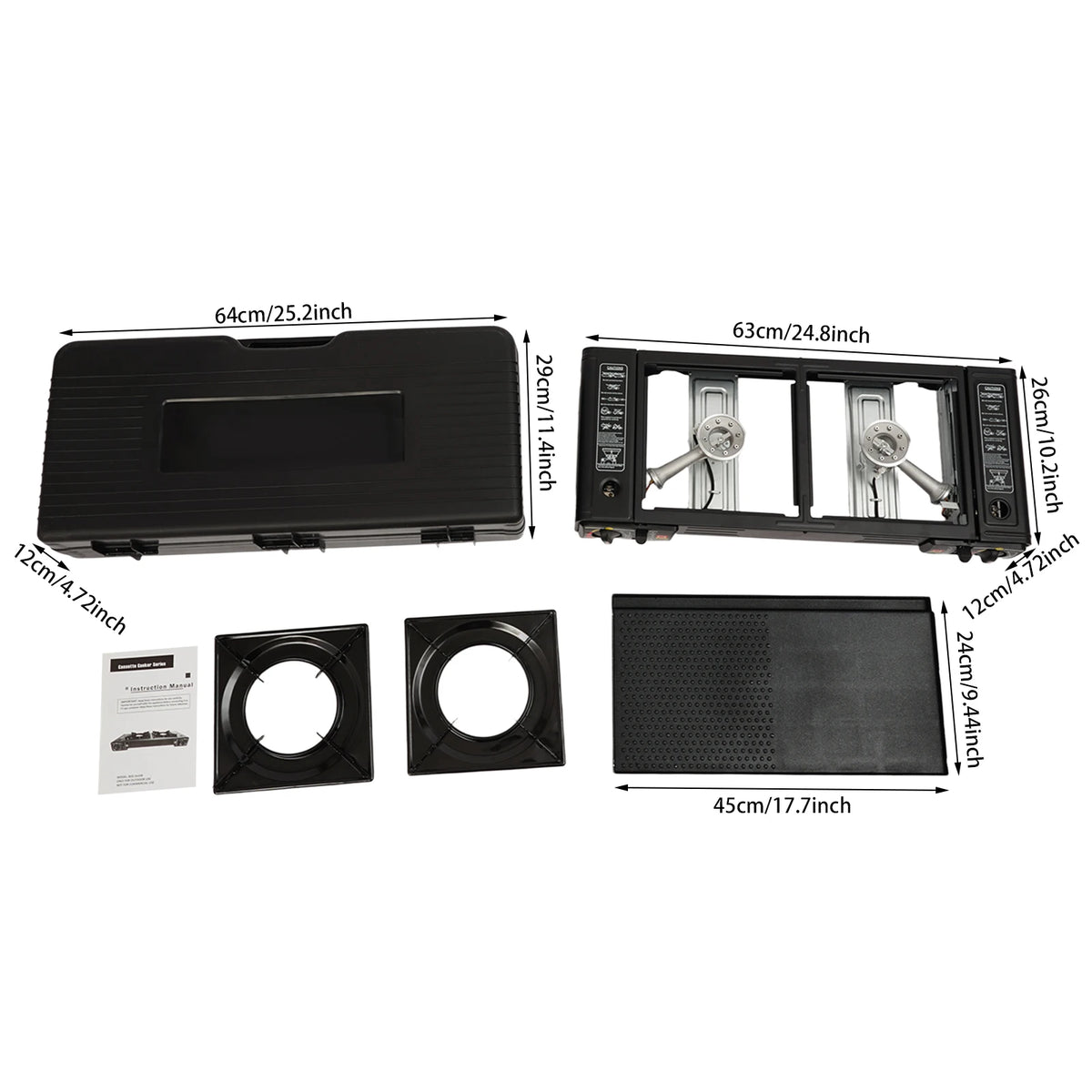 Portable Camping Stove Dual Burners Baking Tray And Carrying Case