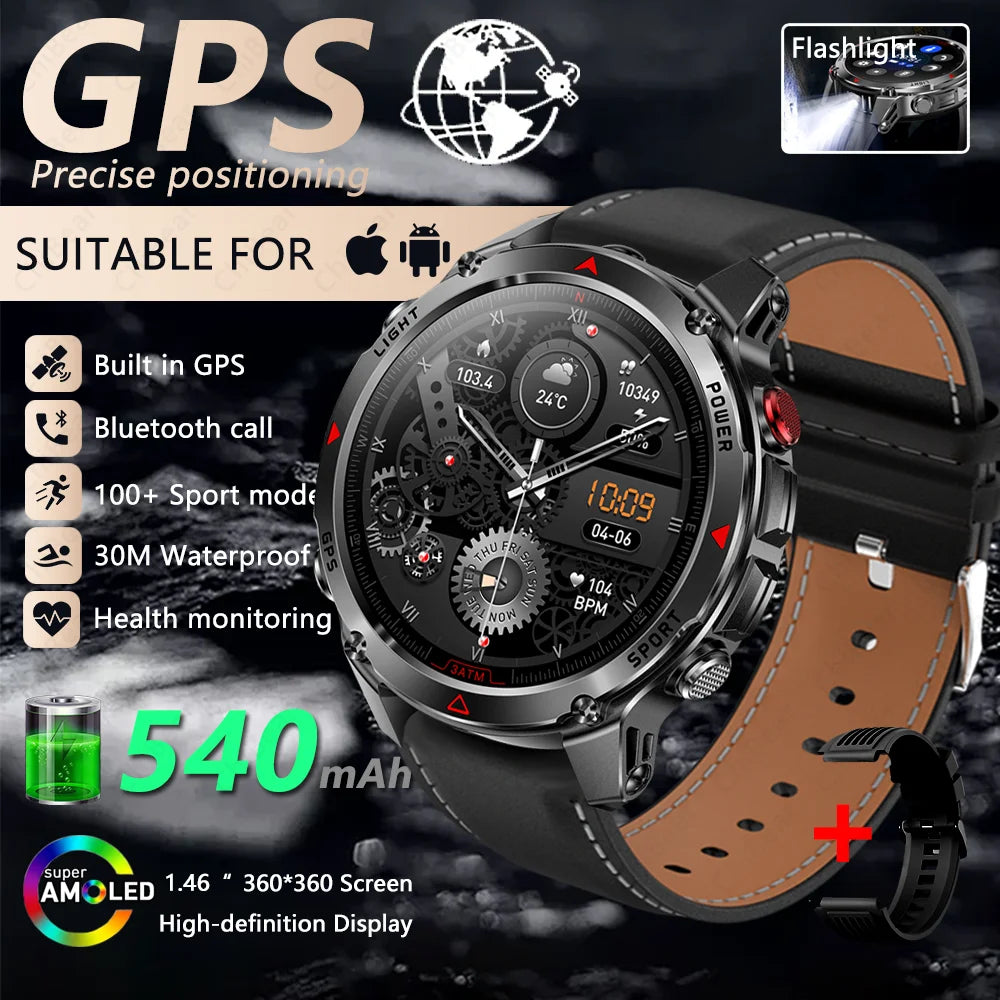 2026 New GPS Map Navigation Smart Watch Men Women Amoled Screen 3ATM Waterproof Sports Compass Health Bluetooth Call Smartwatch