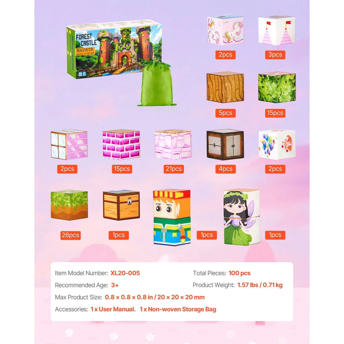 SucceBuy Princess Castle Magnetic Building Cubes For Kids