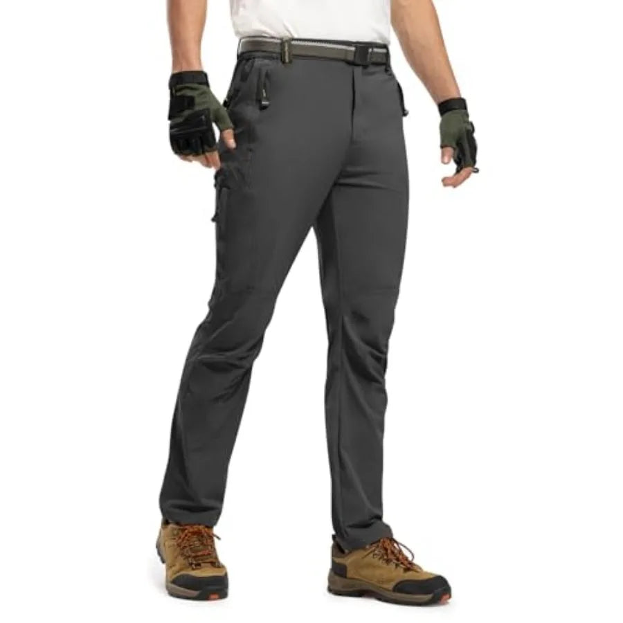 TBMPOY Men's Lightweight Hiking Pants with Belt 5 Zip Pockets Waterproof Quick-Dry Travel Fishing Work Outdoor Pants