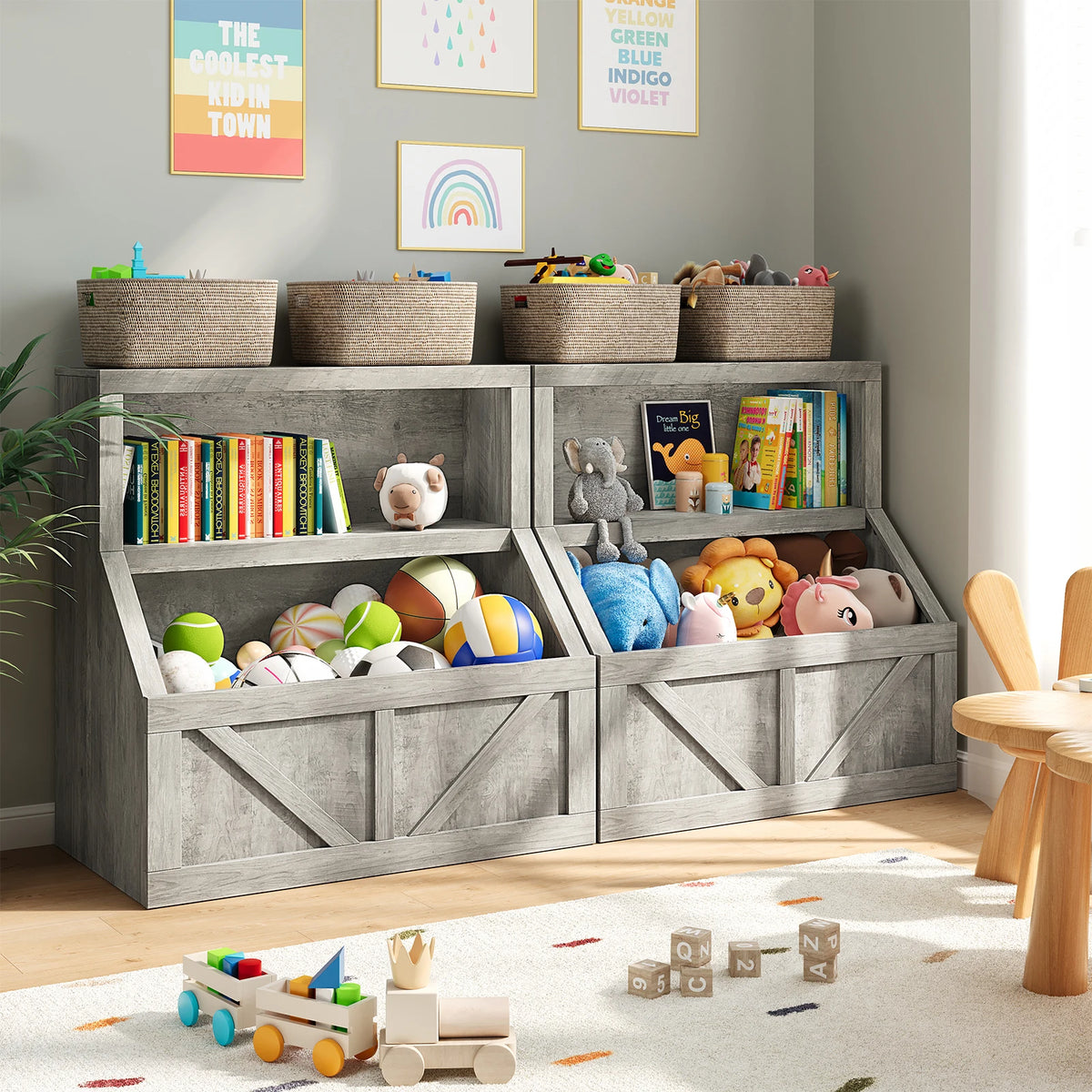 Kids Wooden Bookshelf And Toy Storage Organizer Cabinet