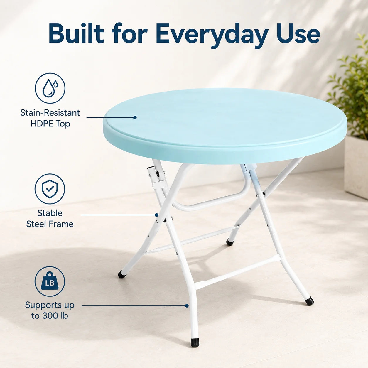Portable Round Folding Table Camping Picnic Table 300 LBS Capacity Space Saving Indoor Outdoor Patio Party Bistro Dining Table