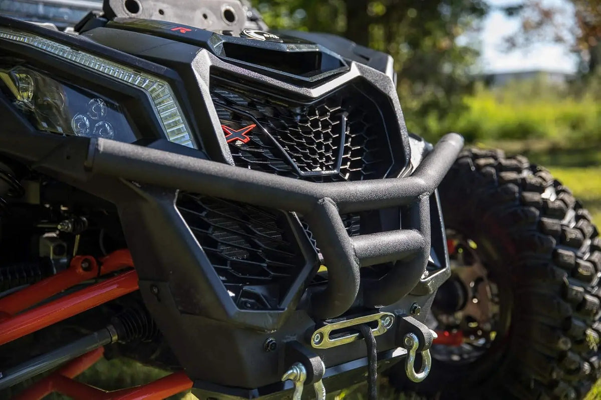 Winch Ready Front Bumper For Can-Am Maverick X3, Mount Any SuperATV Black Ops Winches, Includes 2 Tow Clevises And ARMW Armor For Protection, Full Front End Protection