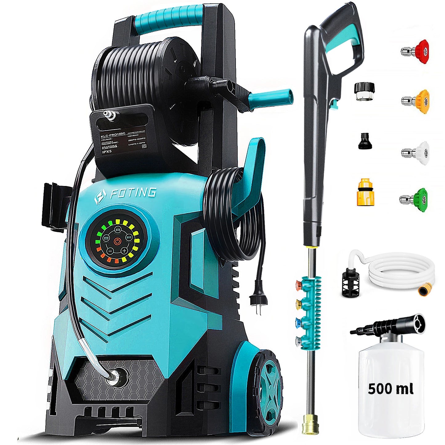 2026New Pressure Power Washer 5000PSI with Adjustable Touch Screen 8 Level, 34" Tall, 4 Quick Connect Nozzles,Inlet Hose&Filter&500mlFoam Cannon for Cars/Fences/Driveways/Home Cleaning