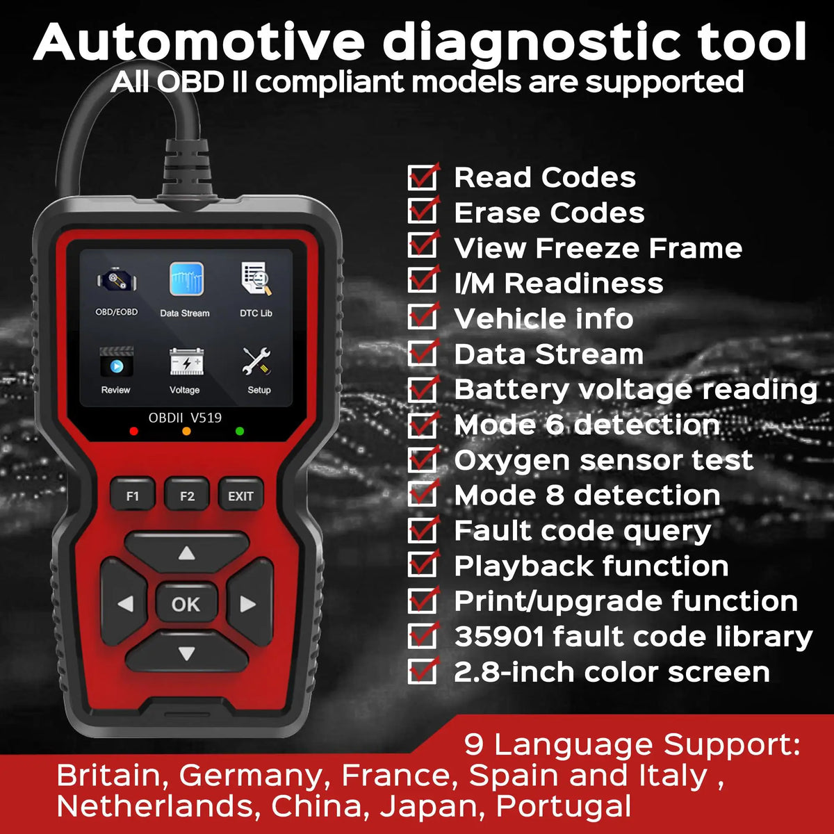 Professional OBD2 Scanner Live Data Diagnostic Code Reader Tool
