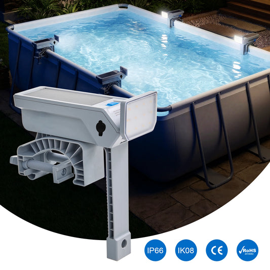 Joybach Solar LED Pool Light 1500mAh IP66 Waterproof Auto On Clamp Lamp for Above Ground Pool Garden Fence Patio Lighting