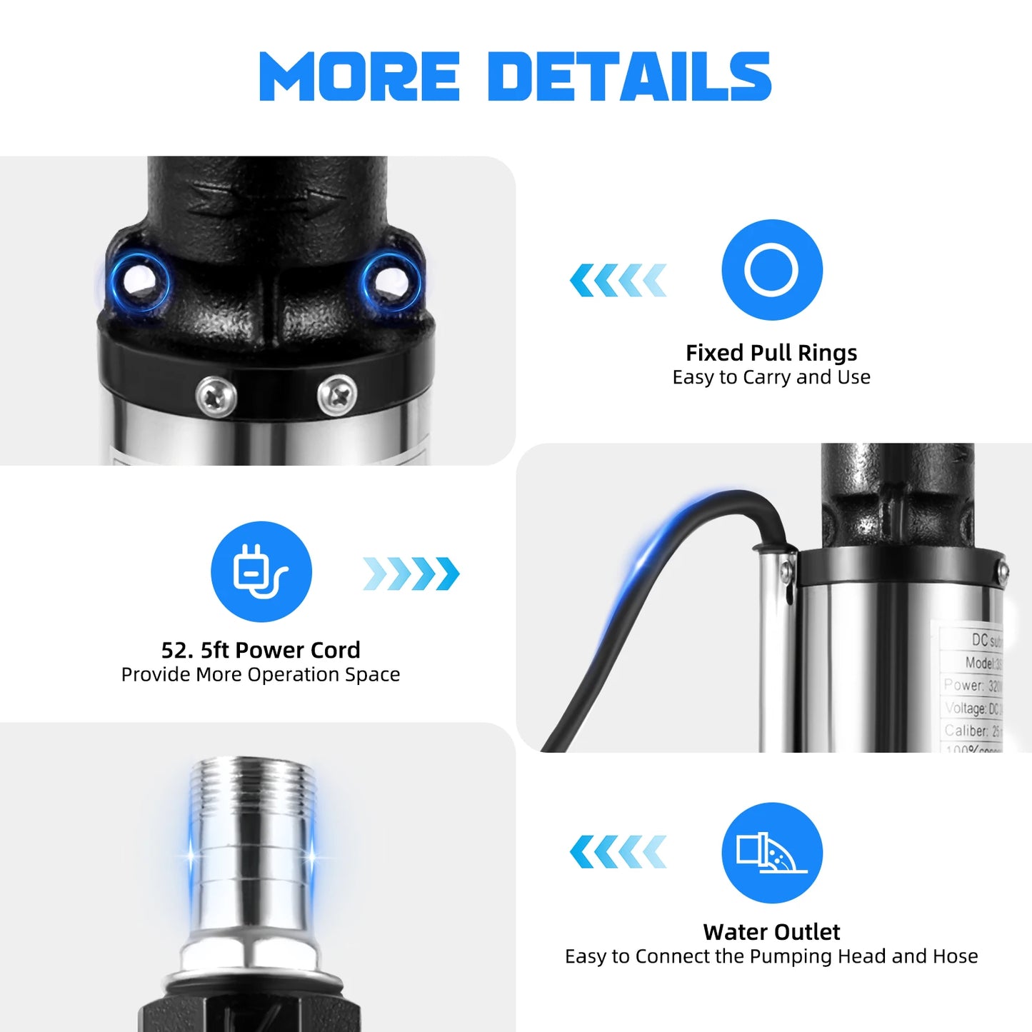Bymaocar 24V DC Deep Well Submersible Water Pump 320W