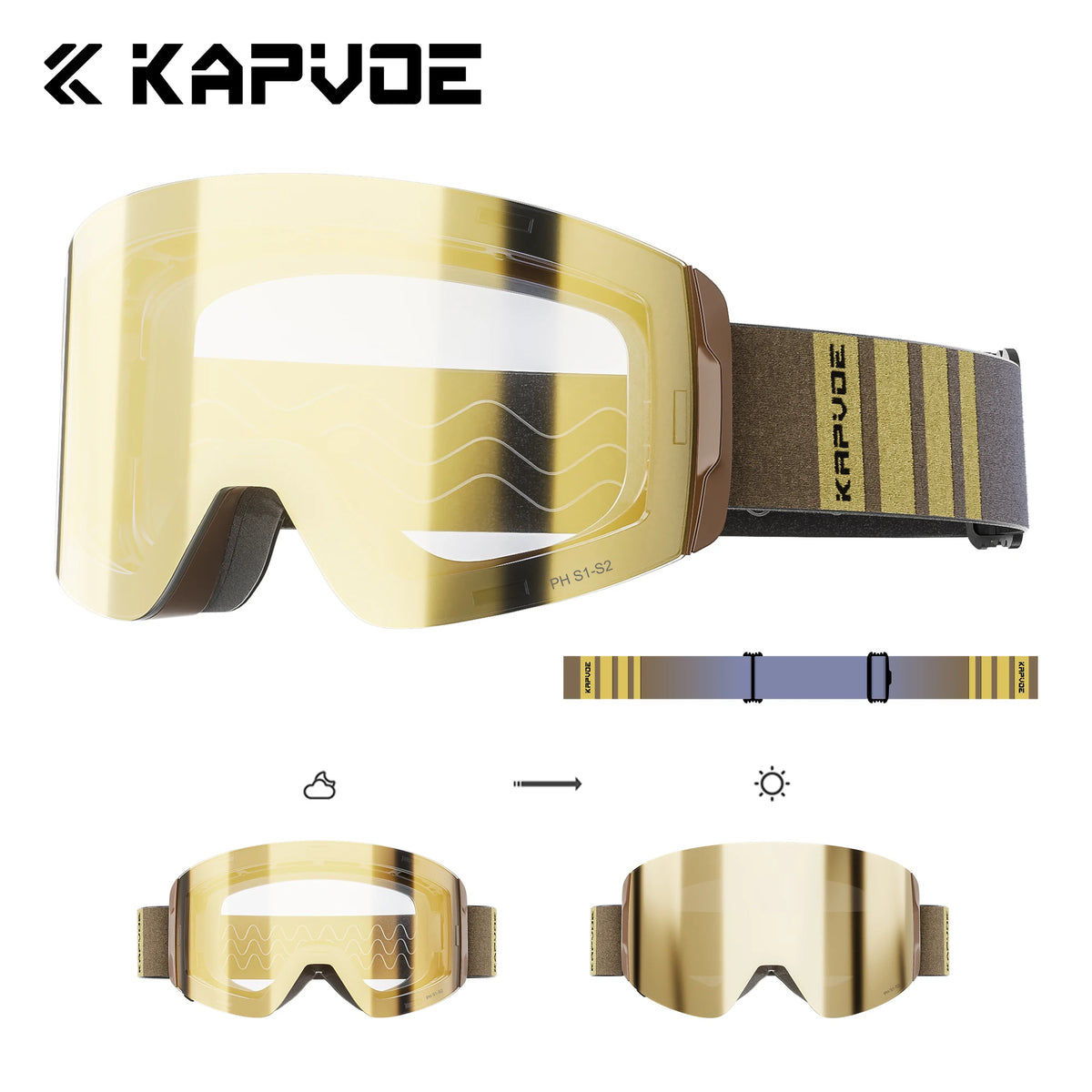Kapvoe Photochromic Ski Goggles With Anti-Fog OTG UV Protection