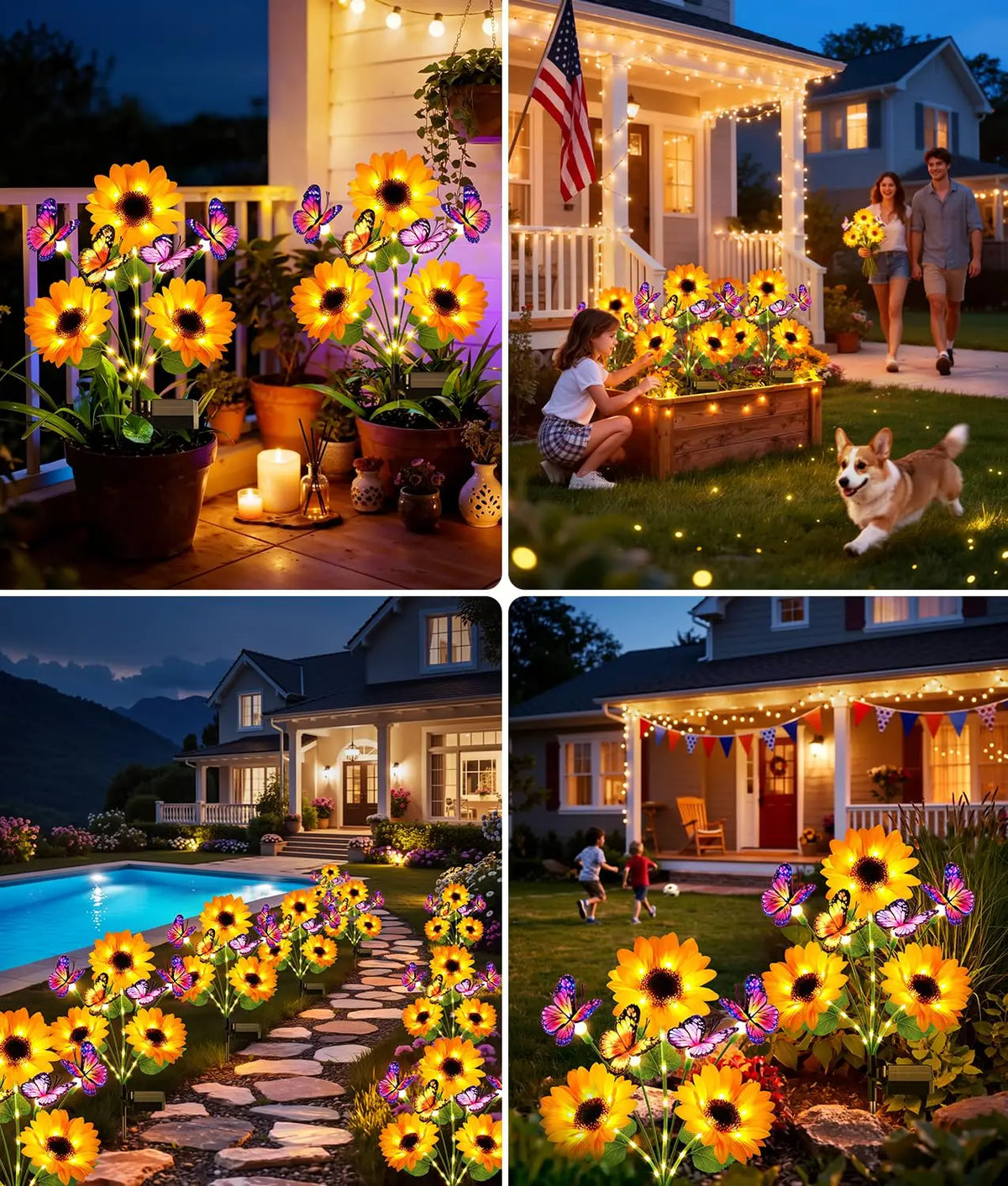 Solar Sunflower Garden Lights With Butterfly Accent Design