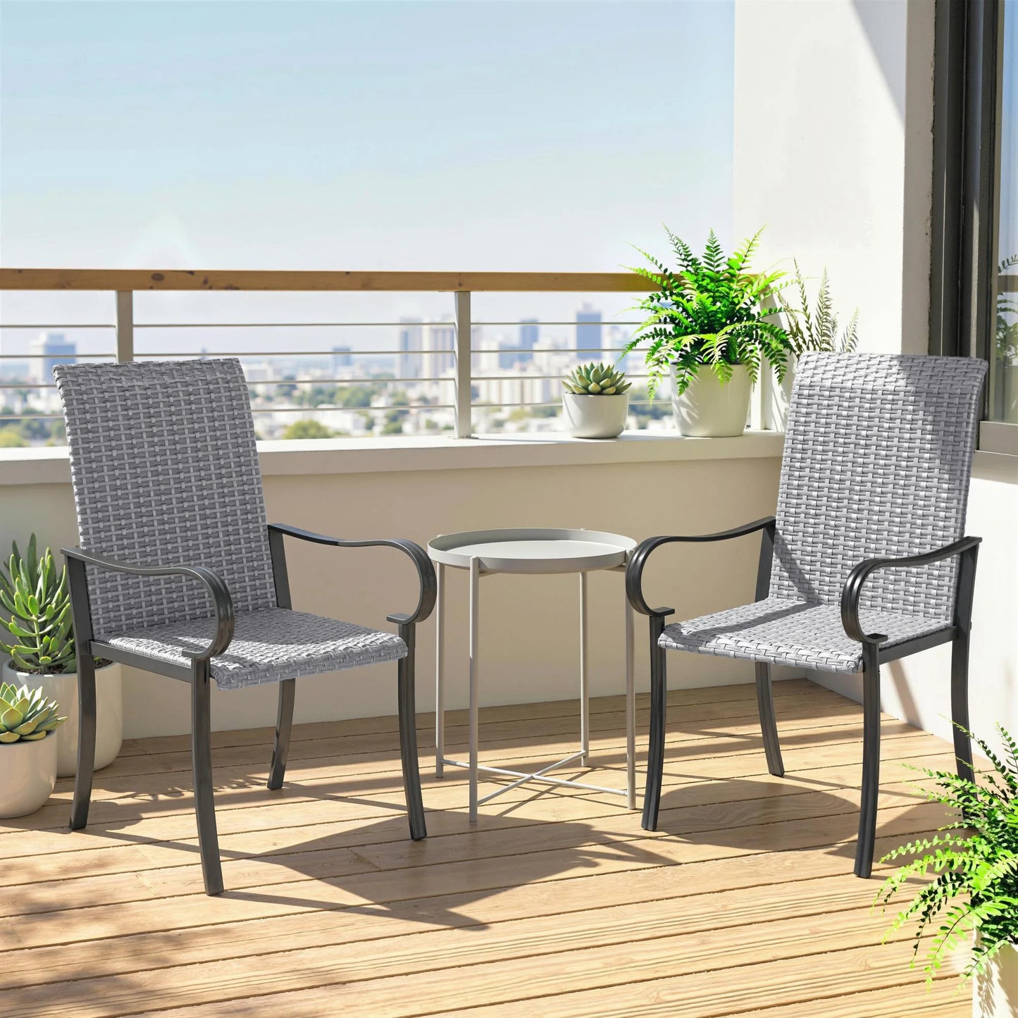 Gray Set of 4 Outdoor Wicker Armrest Dining Chairs Rattan Patio Dining Seats for Garden Backyard Porch Leisure Dining