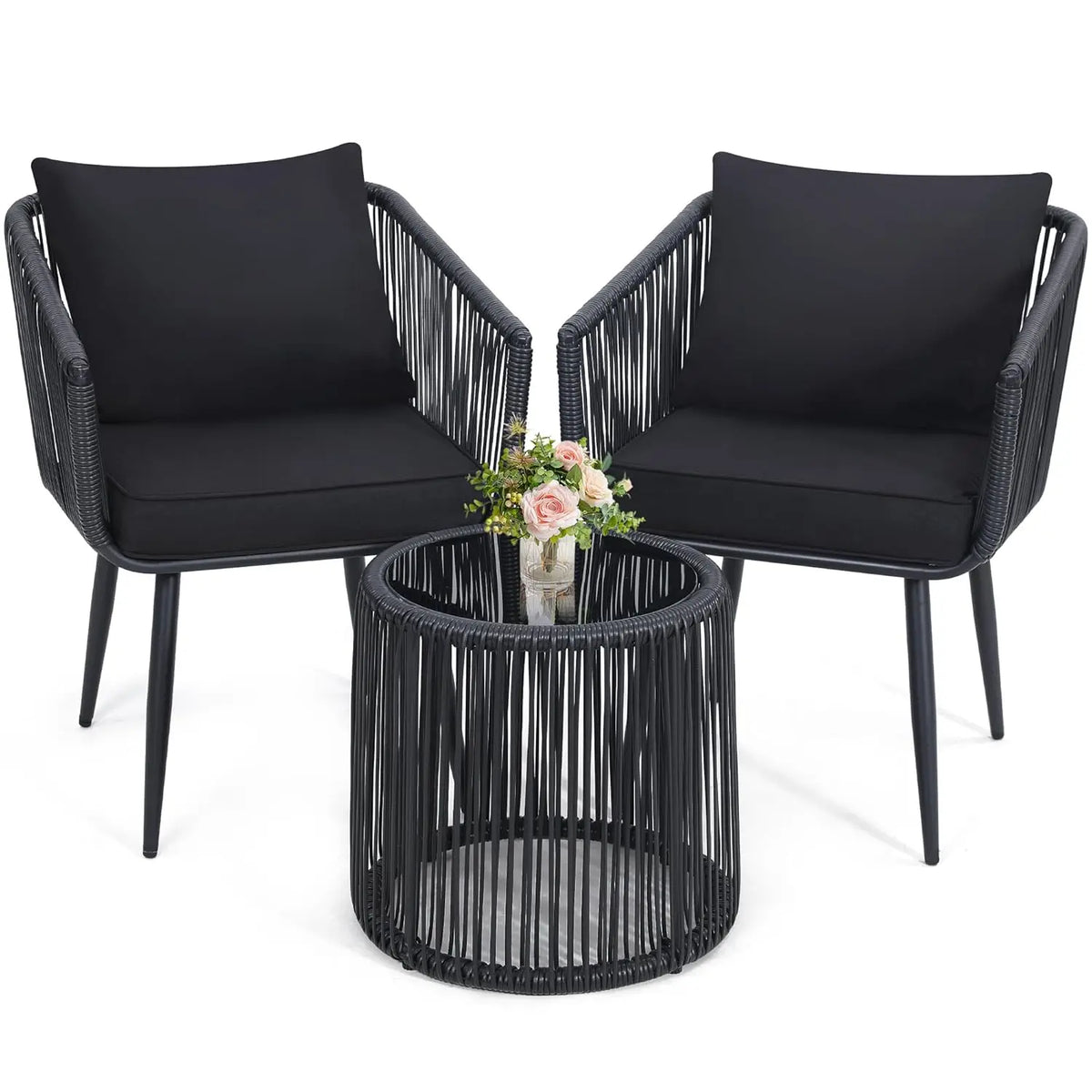 Modern Four Piece Rattan Patio Bistro Outdoor Furniture Set