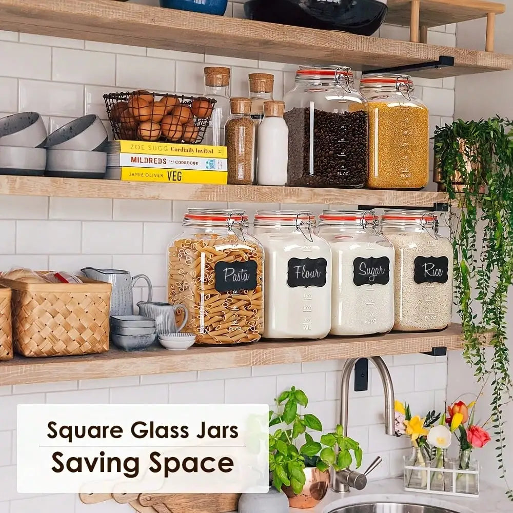 Wide Mouth Airtight Glass Storage Jars With Measurement Mark Lids