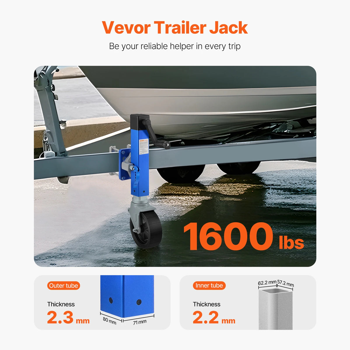1600lb Heavy Duty Sidewind Trailer Jack With Handle