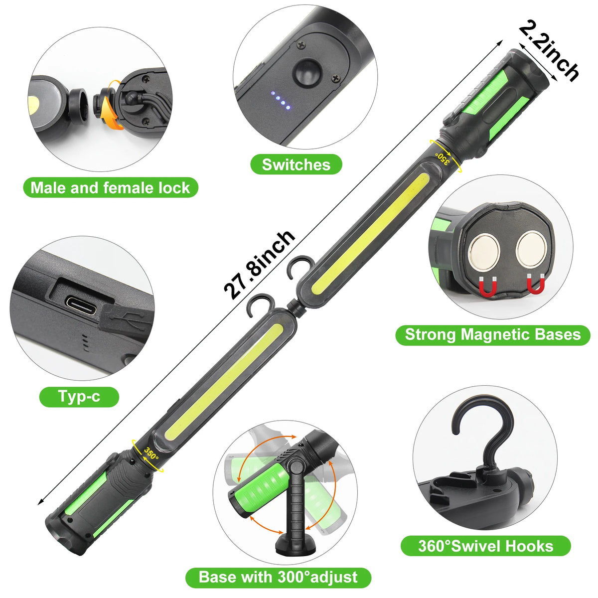 Mixjoy 2400 Lumen Magnetic Rechargeable Led Work Light
