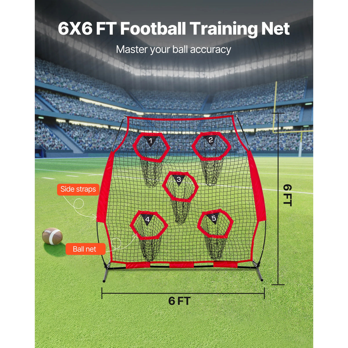 SucceBuy Football Throwing Trainer Net With Target Pockets for Practice