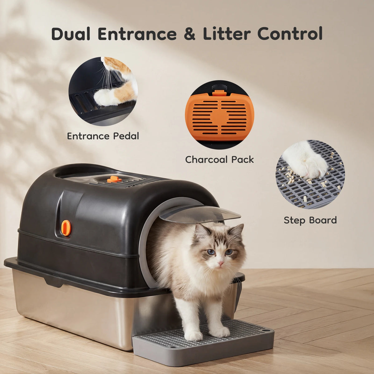 Fully Enclosed Stainless Steel Cat Litter Box For Large Cats