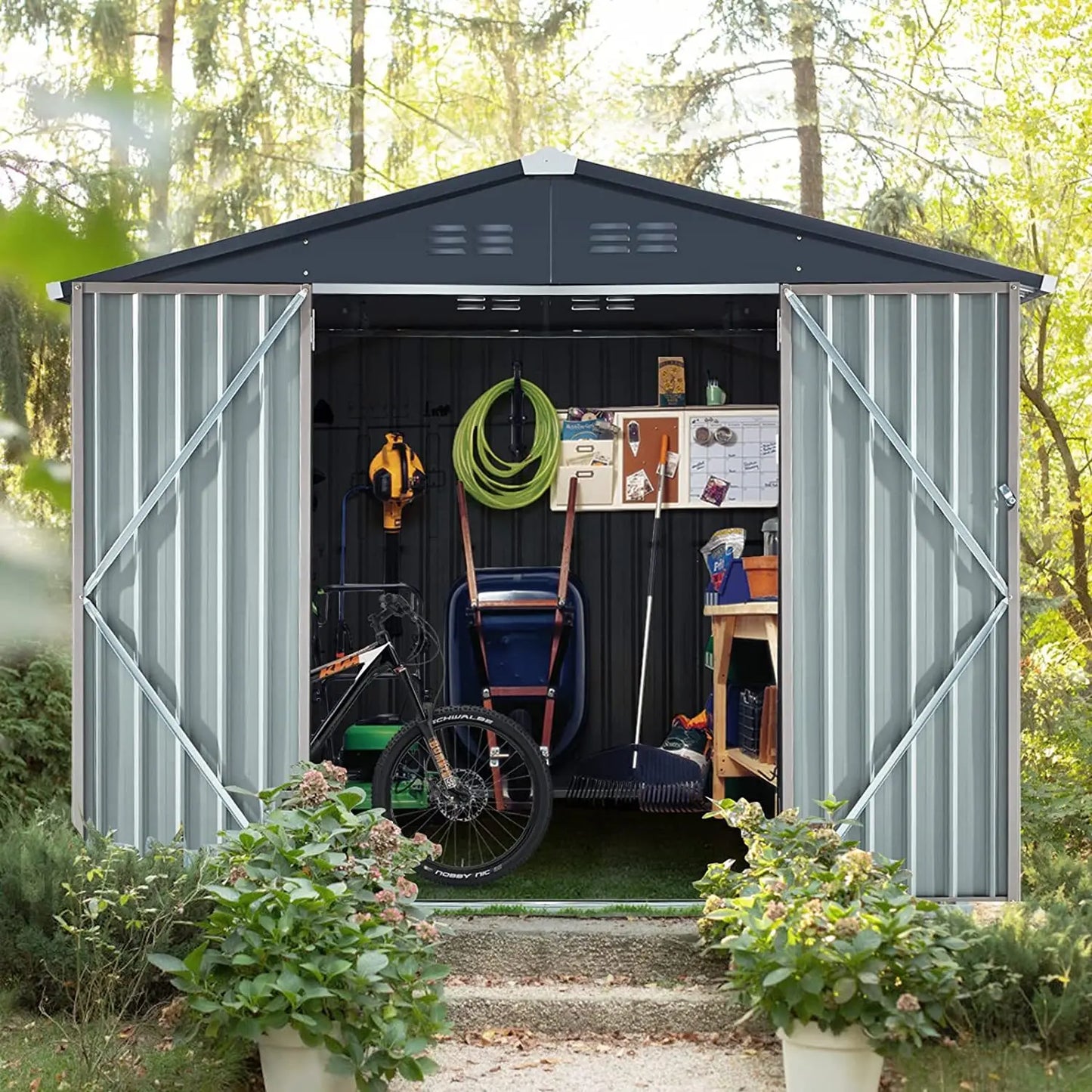 Outdoor Plastic Storage Shed With Lockable Door For Yard Patio