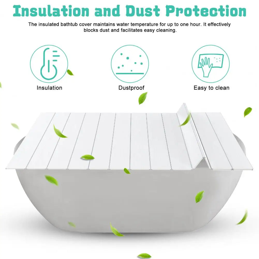 Foldable Bathtub Cover, Waterproof Anti-dust PVC Shutter Lid, Bath Insulation Cover Bathtub Tray Fit Most Tubs