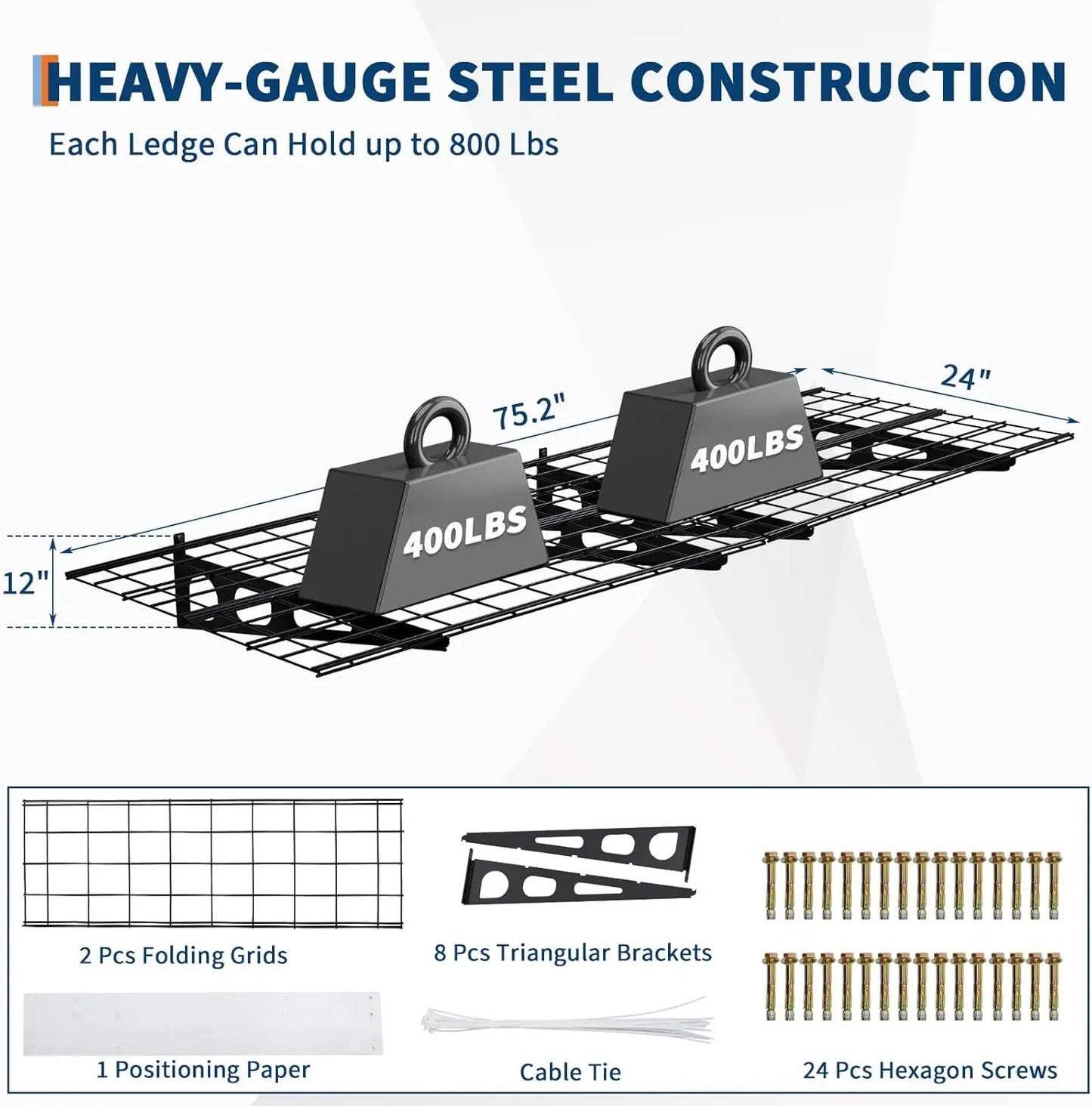 Hismiss Wall Mount Garage Shelving Heavy Duty Metal Storage Rack